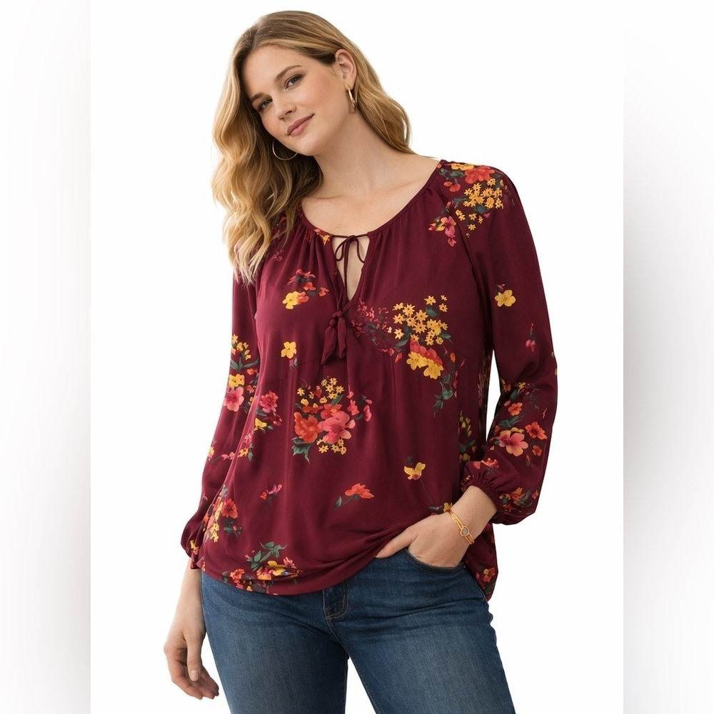 🌸🌺 Multi Color Floral Burgundy Blouse